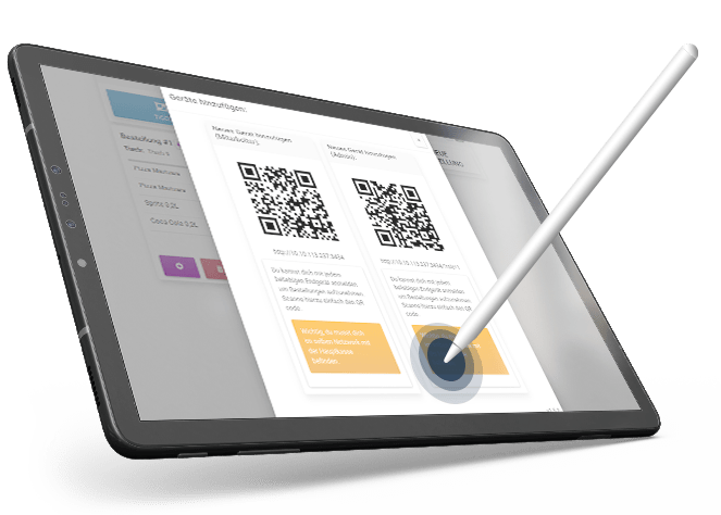 degaso Kassensystem auf Tablet - Benutzeroberfläche für mobile Kassierung mit QR-Code Scanner